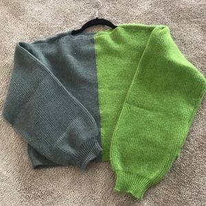 SHEIN drop shoulder color block balloon sleeve sweater